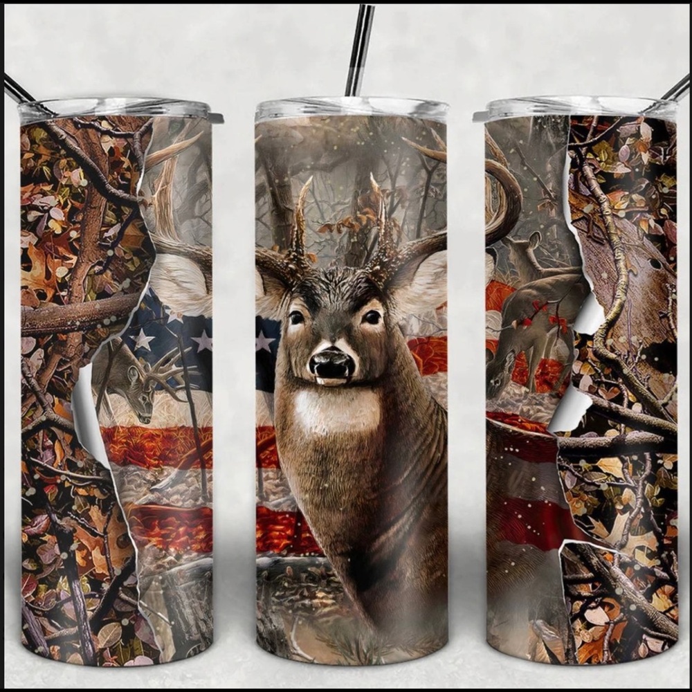 20oz Deer with American Flag Skinny Tumbler